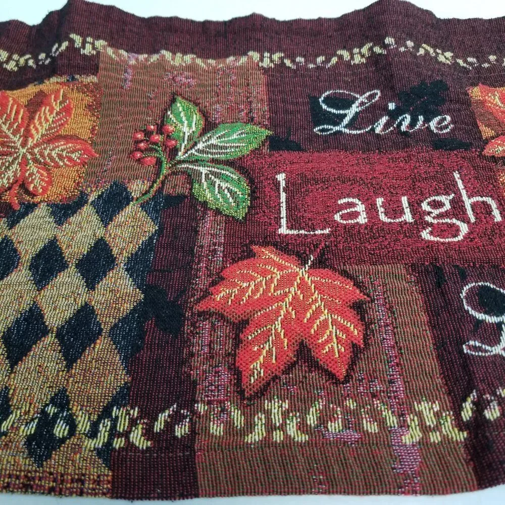 Live Laugh Love Valance Set of 3 Burgundy Brown Leaves Tapestry Curtains